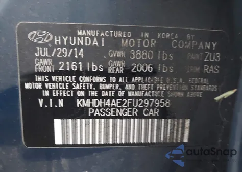 2015 Hyundai Elantra Se z USA, uszkodzony, nr VIN KMHDH4AE2FU297958